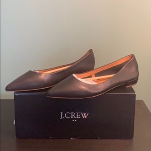 NWT J. Crew Marina Black Leather Pointy Toe Flats